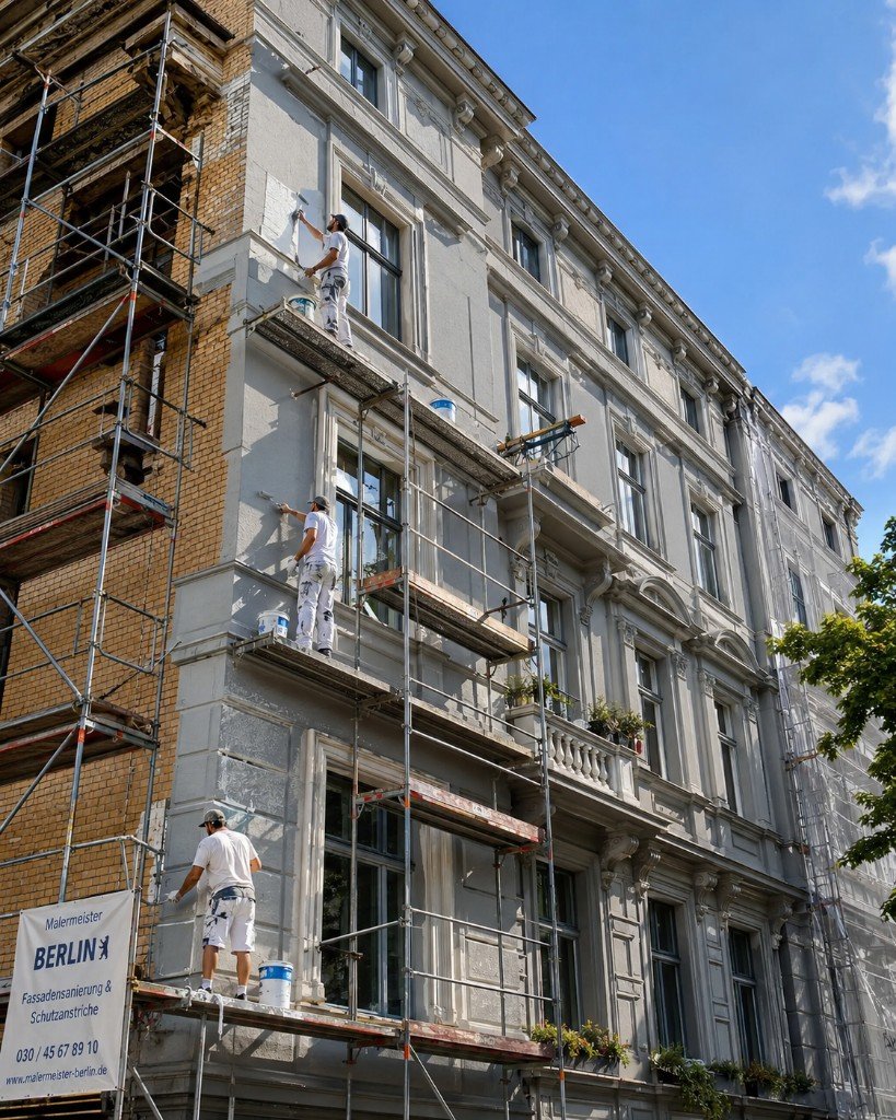 Fassadenanstrich in Berlin-Pankow – frisch gestrichene Fassade nach den Außenarbeiten